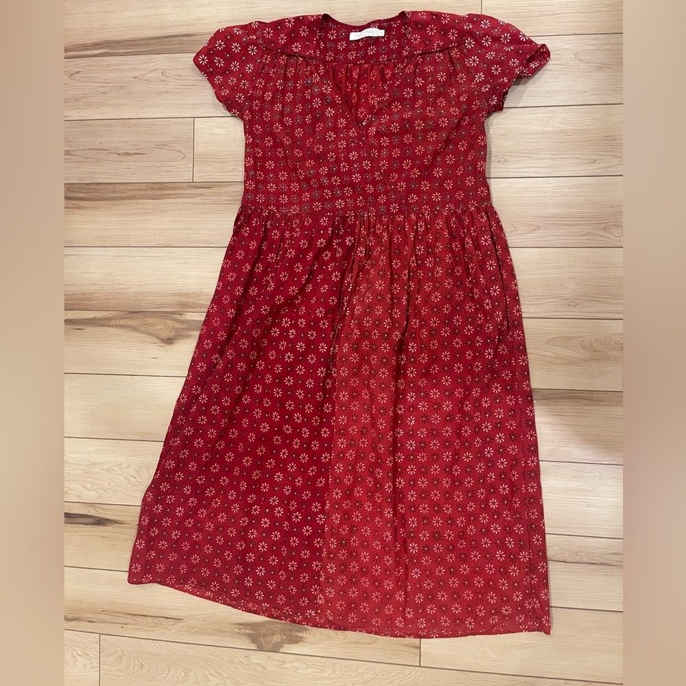 Christy Dawn, Dawn Dress, Petite Medium, Crimson Daisy Field (Block Printed)